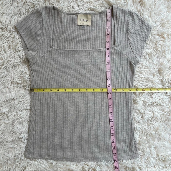 Elie Tahari ribbed short sleeve tee basic for capsule wardrobe beige size S - Picture 7 of 7